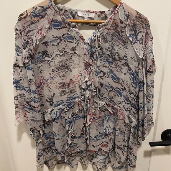 Iro Paris - Reopam Open-back Ruffled Snake-print Georgette Blouse In Light Gray - Picture 4 of 4